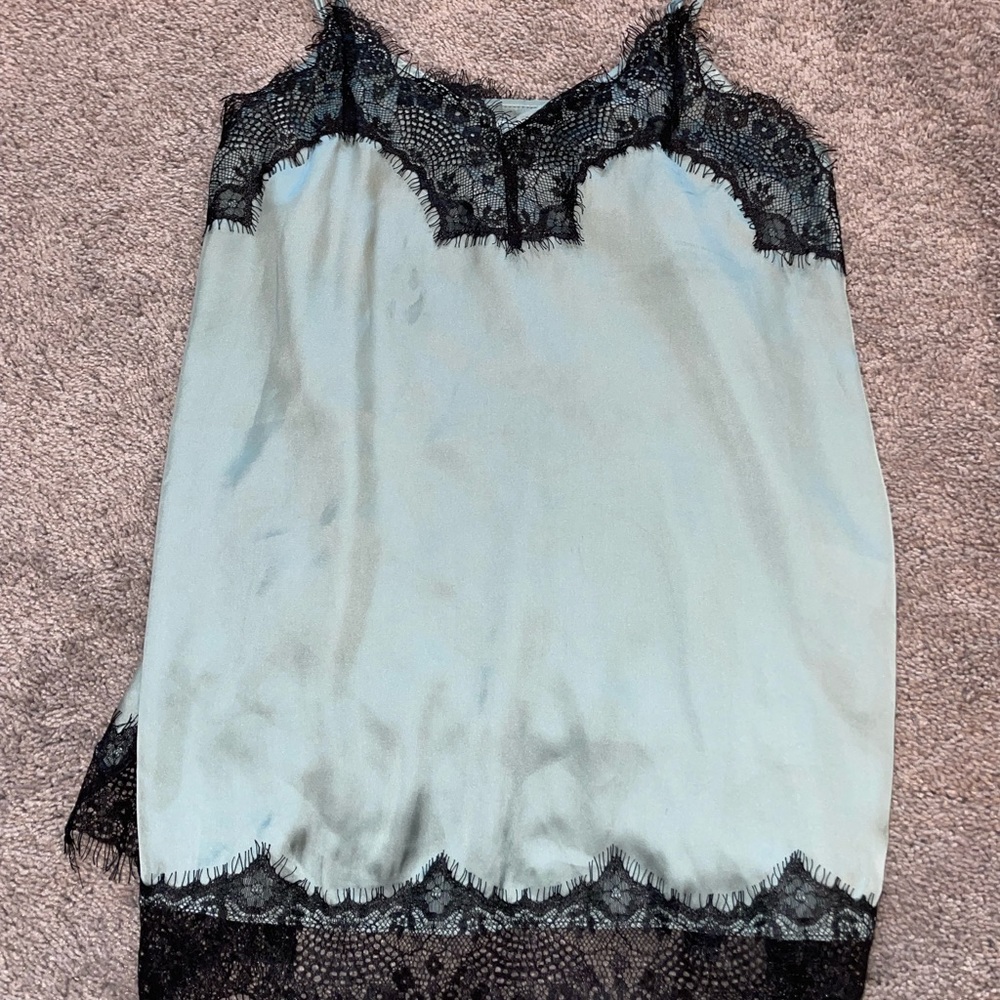 Satin Tanktop w/ Lace Detailing (Mint) — She + Sky — size L